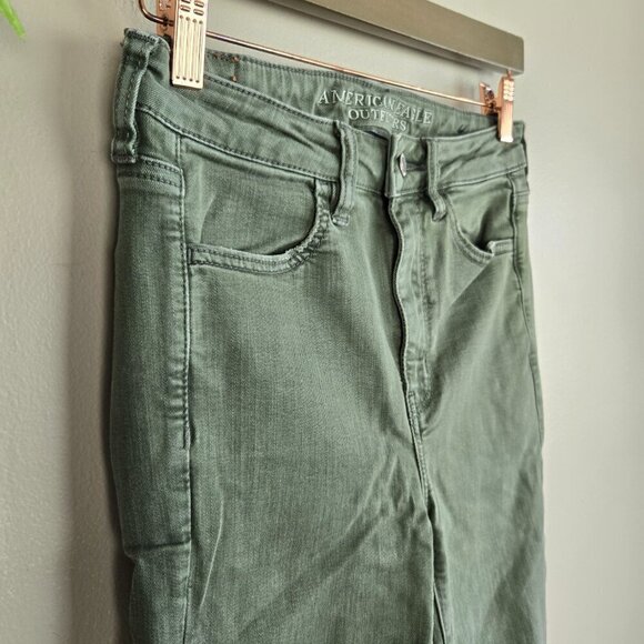 AE 2 Super Hi Rise Jegging Green Stretch Skinny Jeans American Eagle - Picture 5 of 14